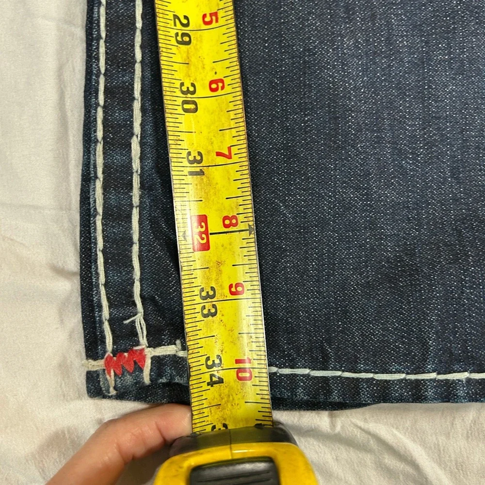True Religion Ricky Super T Mens 40 Dark Wash Contrast Stitch Straight Jeans USA
